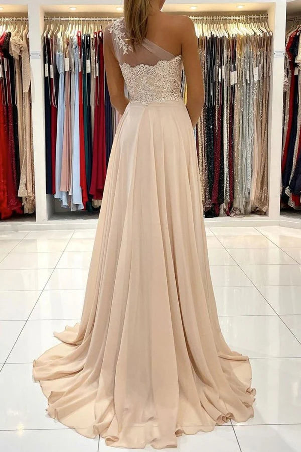 One Shoulder Long Prom Dress Charming Sparkle Open Back Prom Dresses
